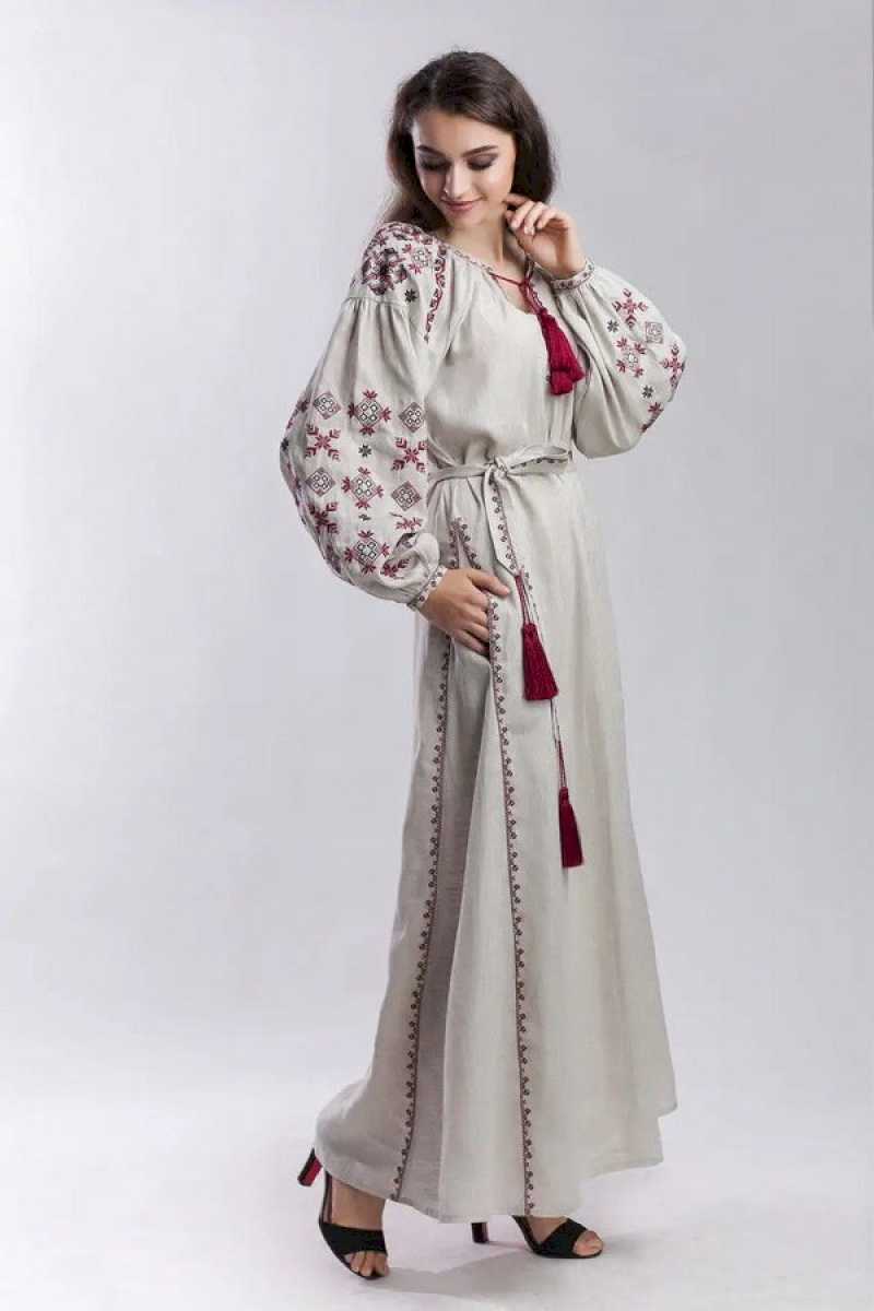 Grey embroidered dress Flower of fern